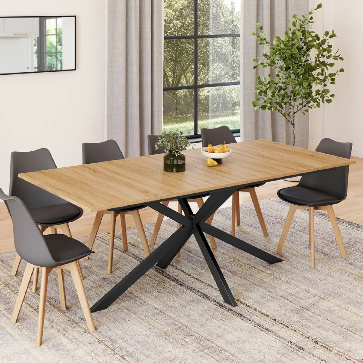 IDMARKT nsmbl ilot cntral 110 cm bois noir t imitation hêtr t 4 tabourts dsign industril au millur prix