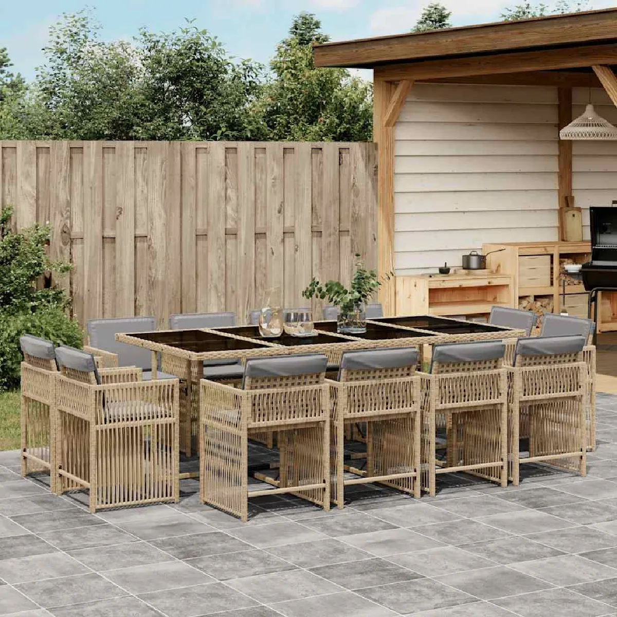 vidaXL Ensemble à manger de jardin 13 pcs Mélange - vue 3
