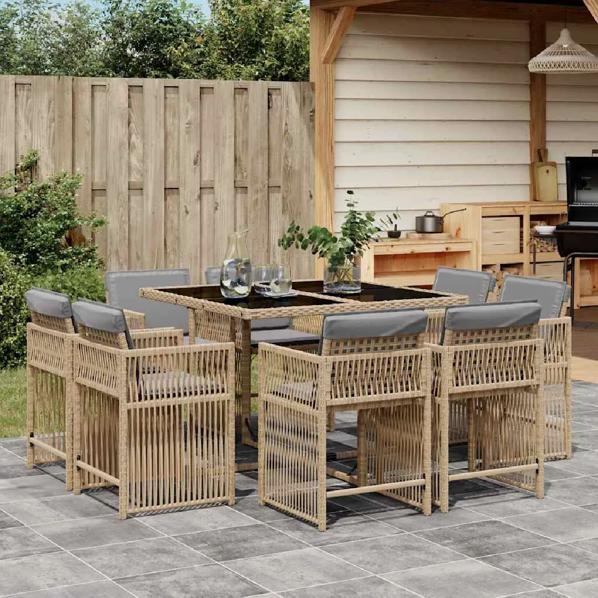vidaXL Ensemble à manger de jardin 9 pcs Mélange Résine Tressée - vue 2