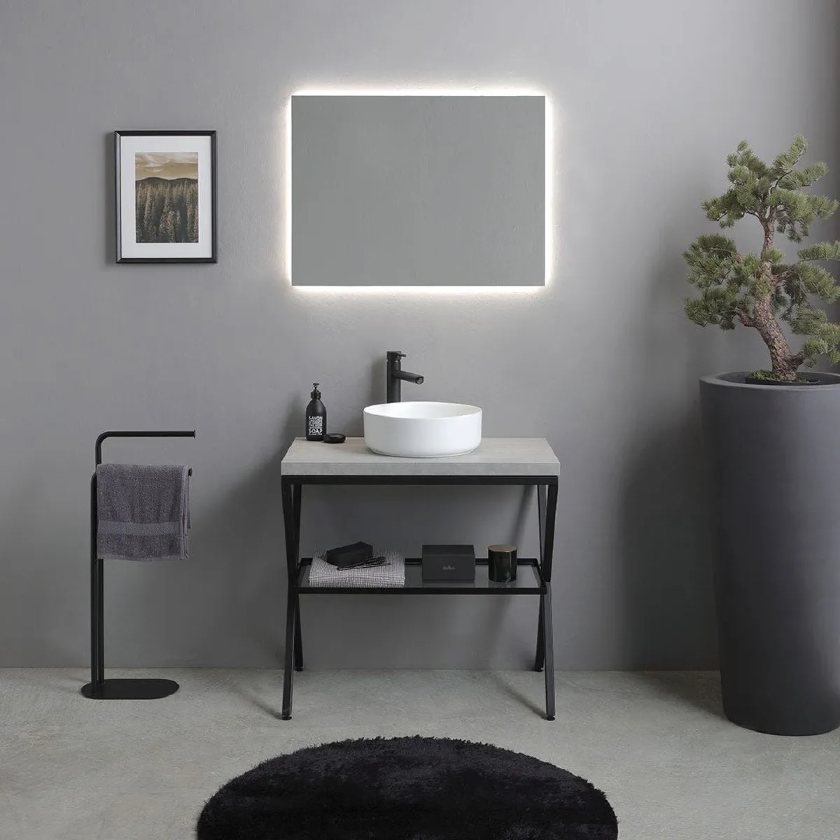 Kiamami valentina Ensemble meuble salle de bain avec miroir - Noir