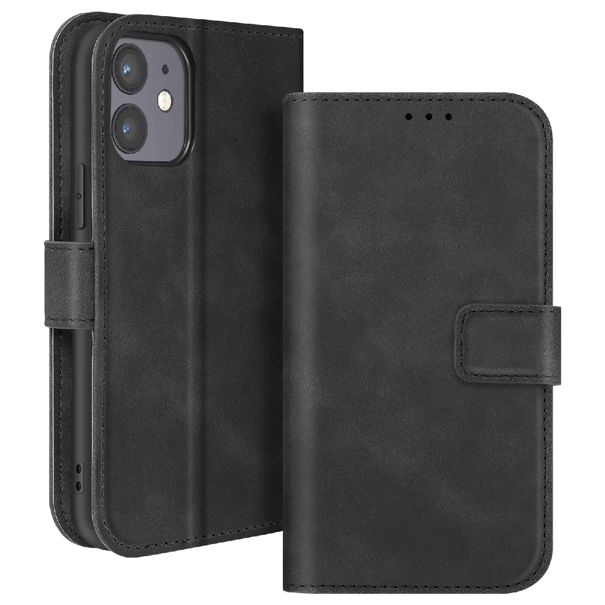 Avizar Noir Étui Pour Iphone 12 Portefeuille Clapet Support Vidéo