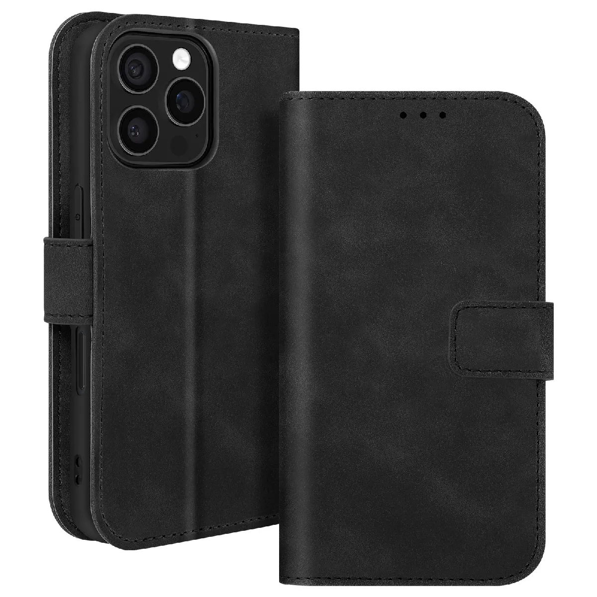 Avizar Noir Étui Pour Iphone 16 Pro Portefeuille Clapet Support Vidéo