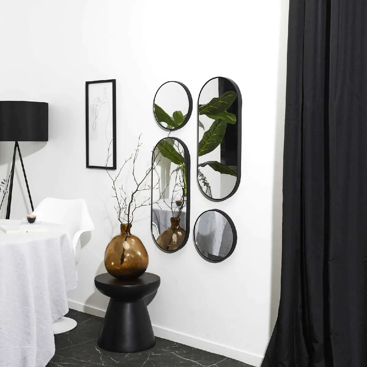 Lot De 3 Miroirs Déco Ronds Oko 25cm Noir - Paris Prix, Design Moderne