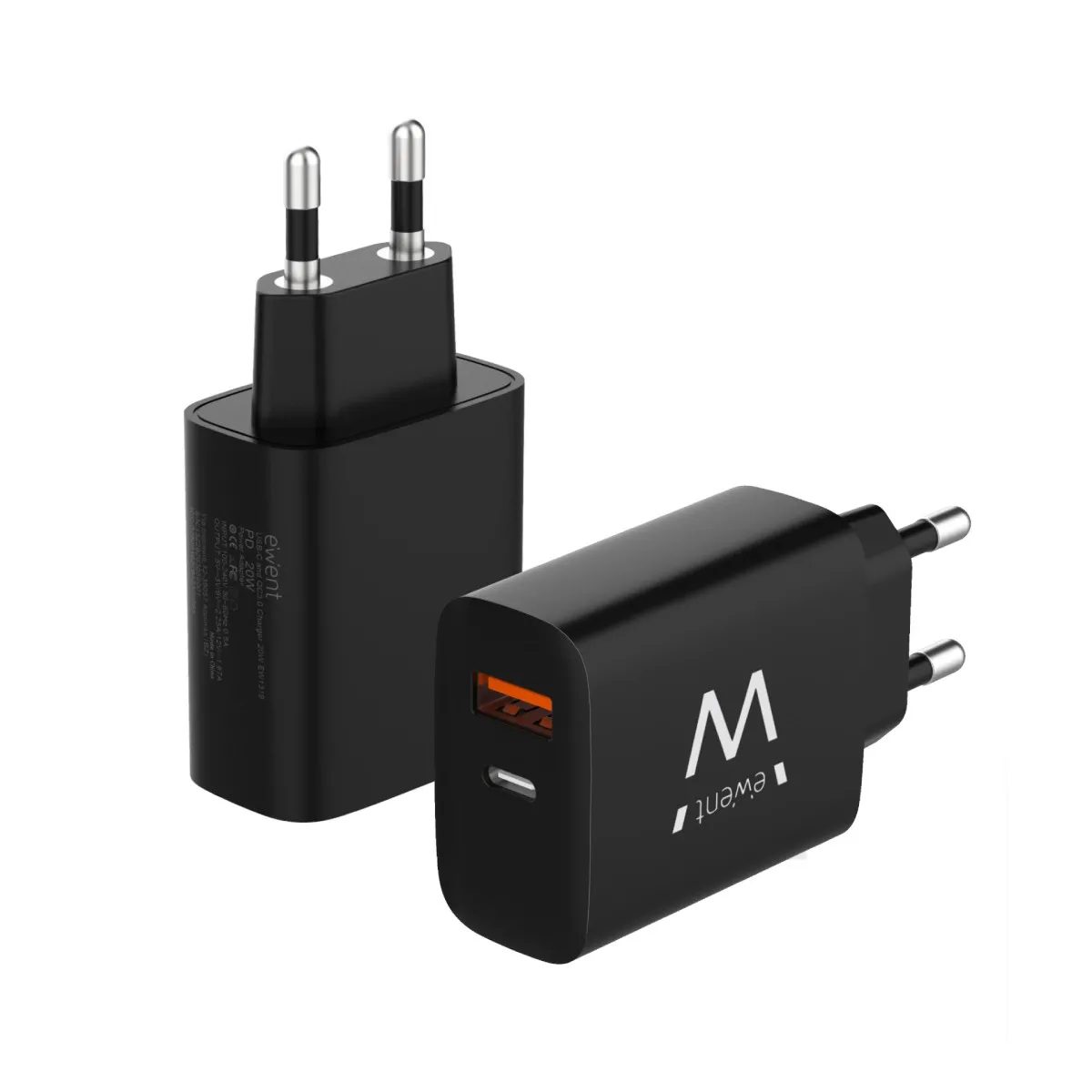 Ewent Noir Chargeur Rapide Usb-C/Usb-A Pour Iphone 15 - 20 W