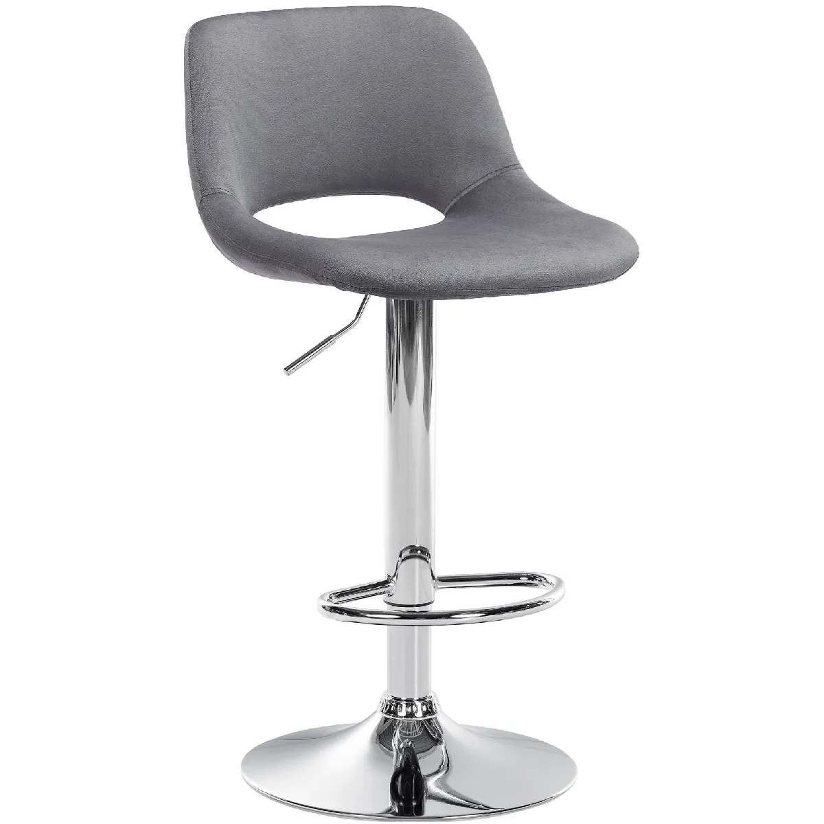 Decoshop26 Tabouret de bar en velours - Gris foncé