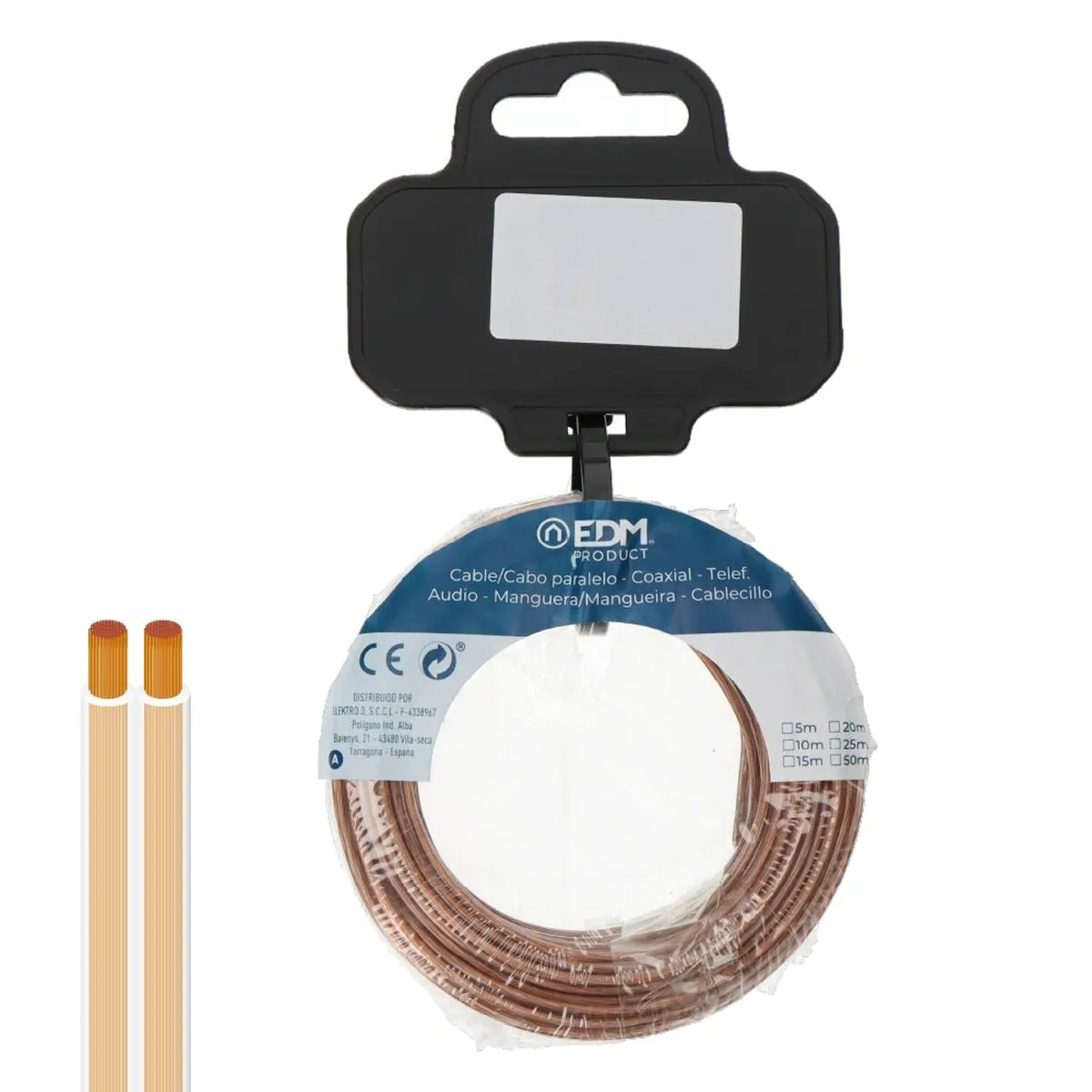 Câble De Rallonge électrique EDM 3 X 1,5 Mm² Blanc 1 Mètre - Neuf Sous Emballage