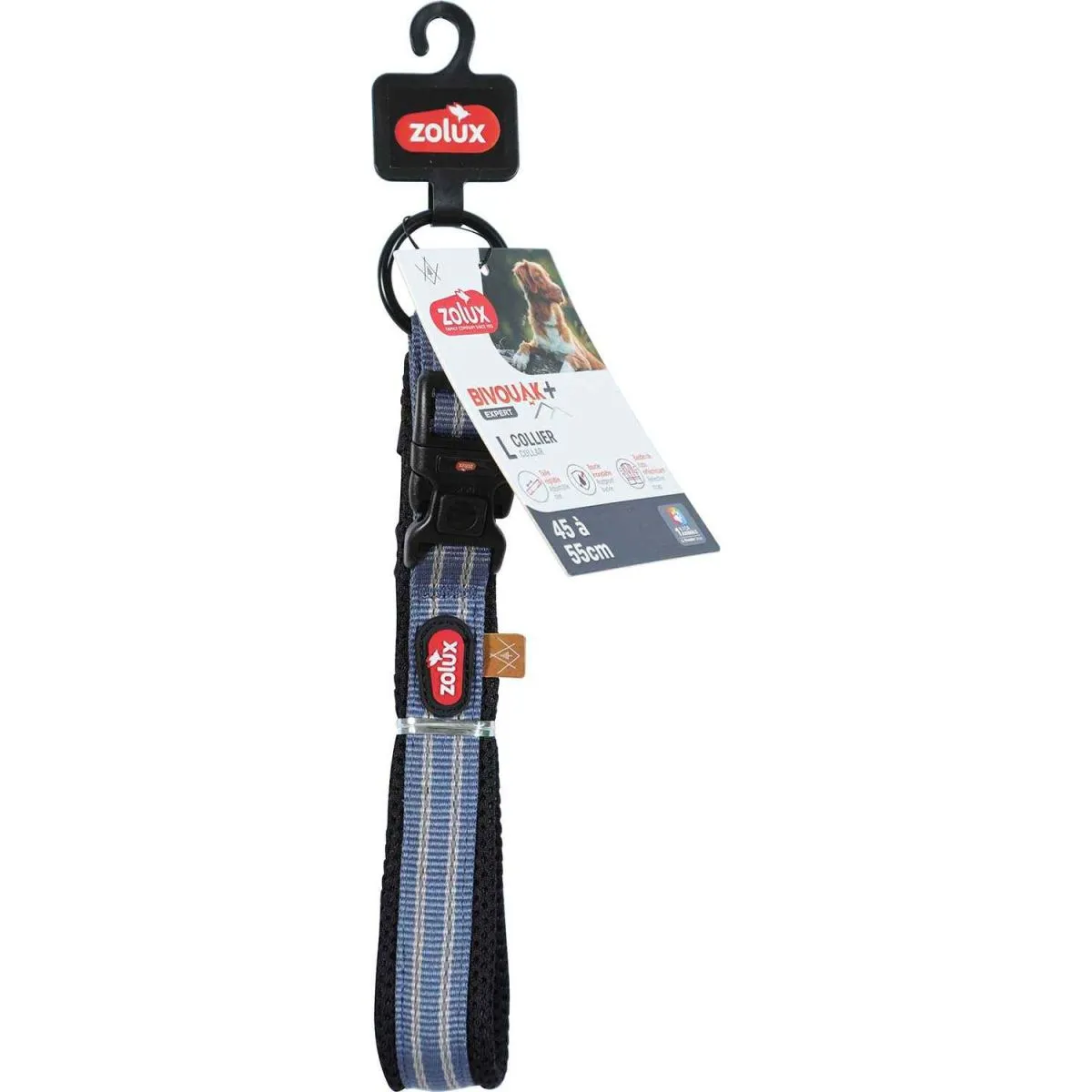 Zolux Collier en tissu Bivouak - 45 à 55 cm - Bleu