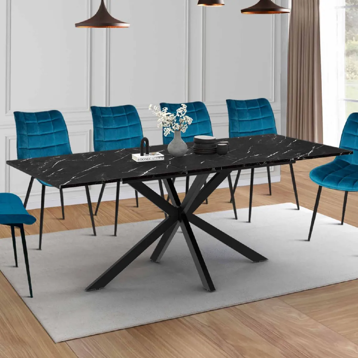 IDMarket Table à Manger Ovale Alix 10 Personnes Pied araignée et Plateau Effet Alaska 200 cm - vue 3