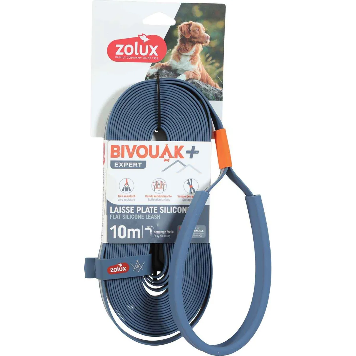 ZOLUX Longe plate en silicone Bivouak 10 m - Bleu ZOLUX Longe plate en silicone Bivouak 10 m - Bleu
