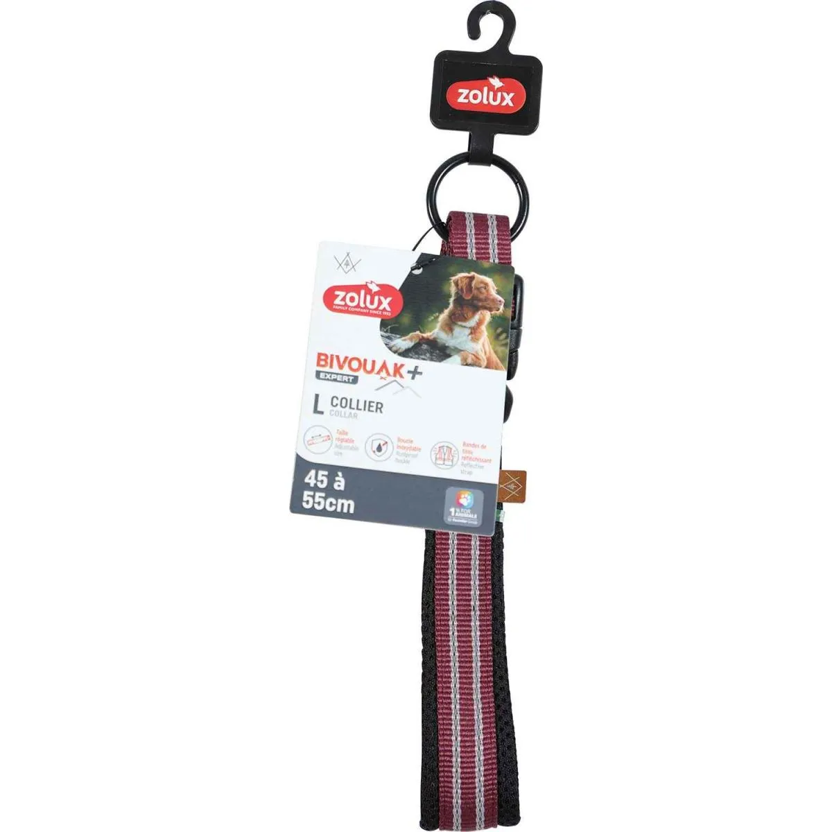Zolux Collier souple pour chien Bivouak - 45 à 55 cm - Rouge