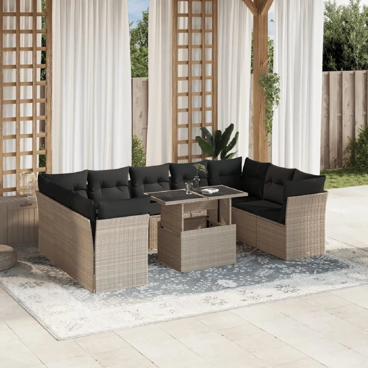 vidaXL Salon de jardin avec coussins 10 pcs - vue 3