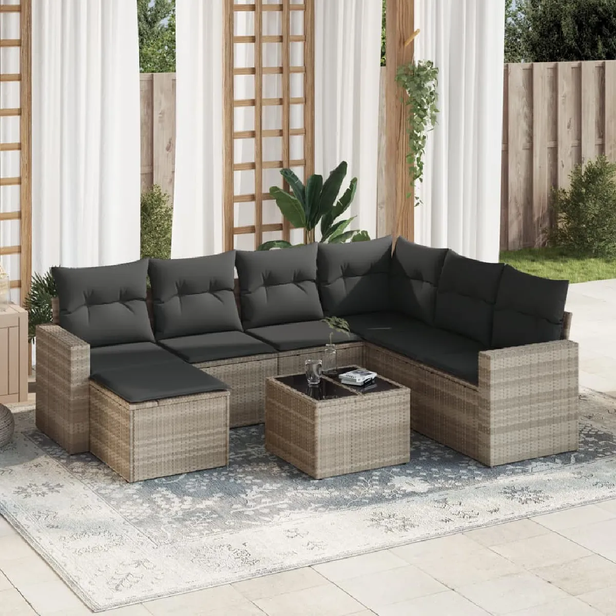Non Communiqué Gris Vidaxl Salon De Jardin Avec Coussins 8 Pcs, Canapés De Terrasse, Ensemble De Meubles De Patio, Mobilier D'extérieur, 3251649 - Image 2