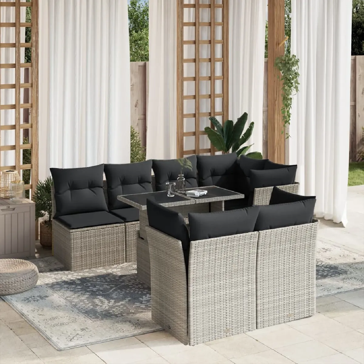 vidaXL Salon de jardin 8 pcs Résine tressée Coussins - vue 5