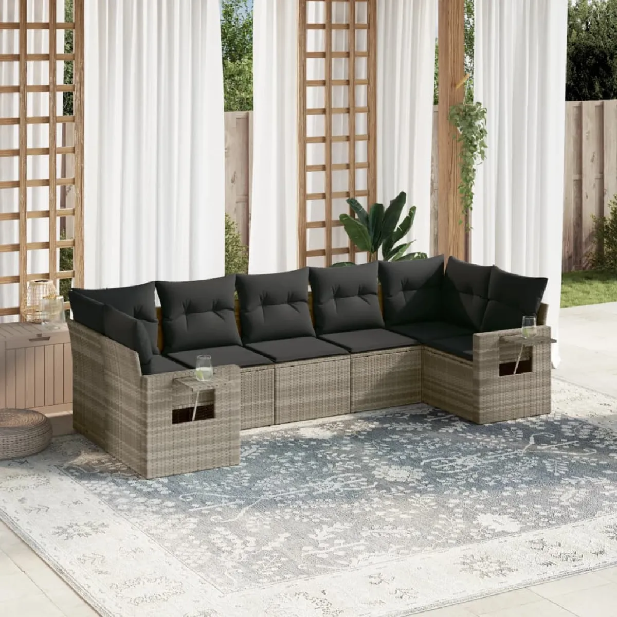 Salon de jardin vidaXL 7 pcs - Gris clair