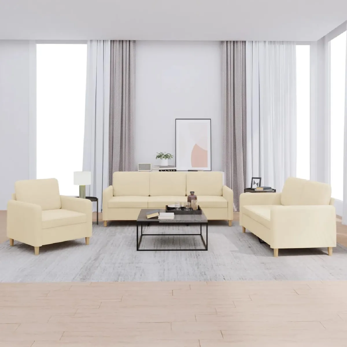 vidaXL Ensemble 3 pcs Crème