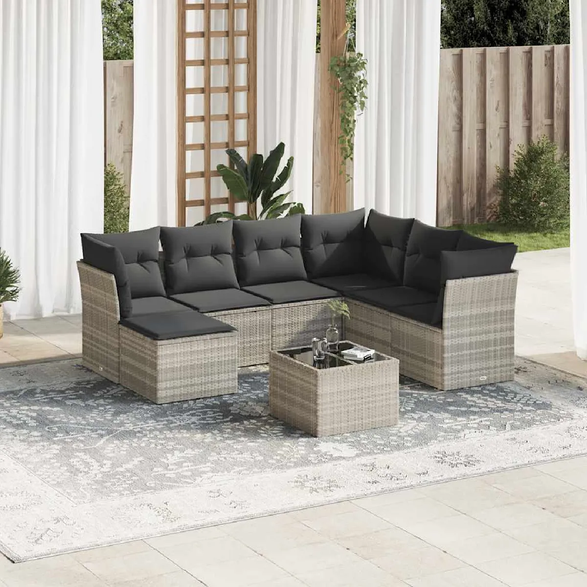 VIDAXL Salon de jardin 8 pcs avec coussins résine tressée - vue 6