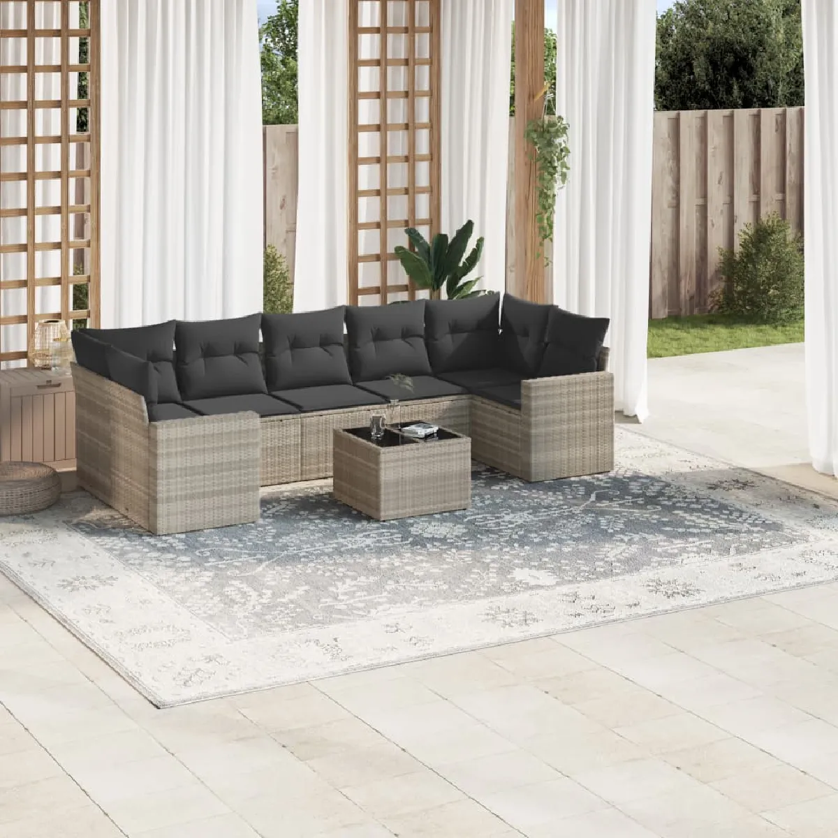 Vidaxl Gris/Clair Salon De Jardin 8 Pcs - Résine Tressée