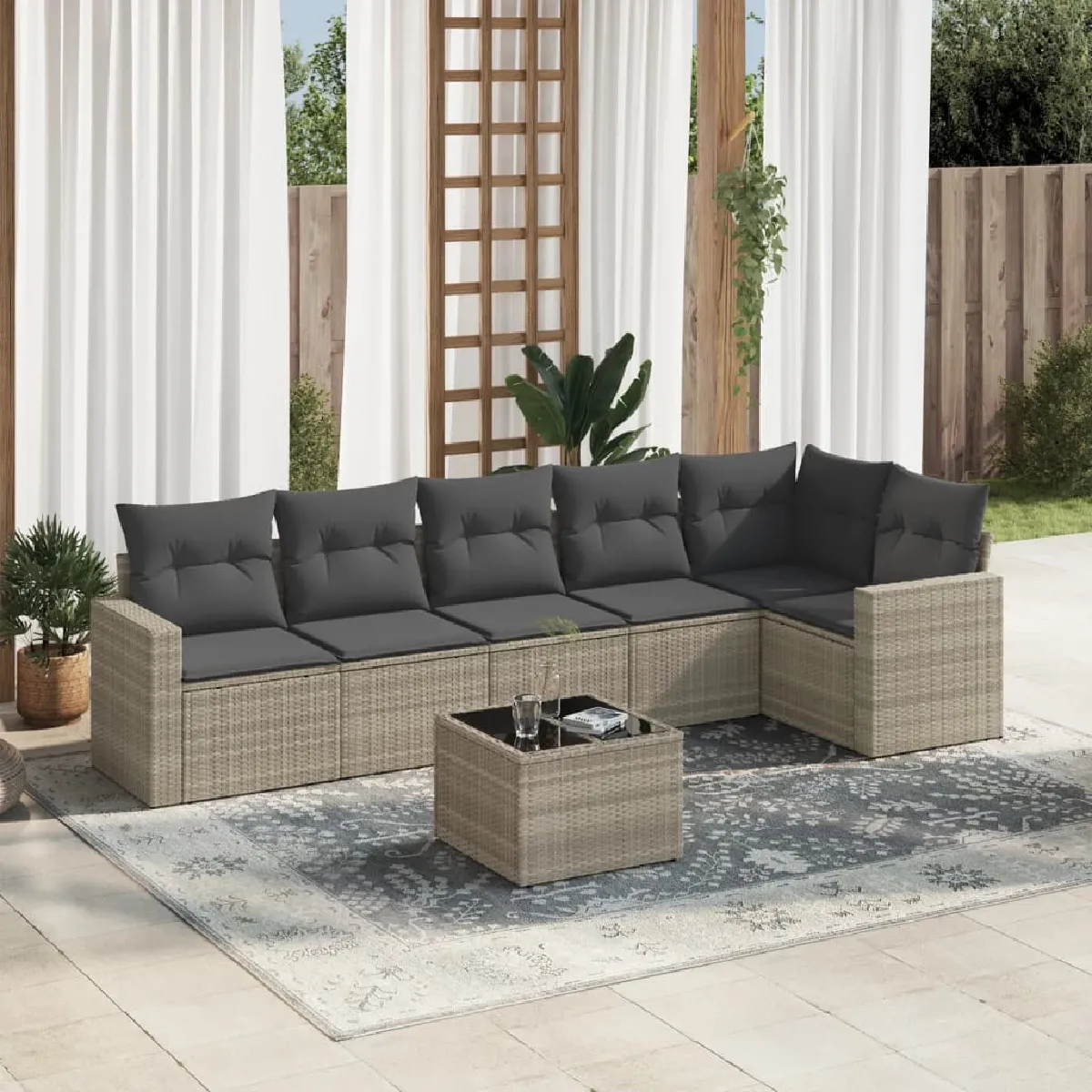 vidaXL Salon de jardin 7 pcs Résine tressée Coussins - vue 4