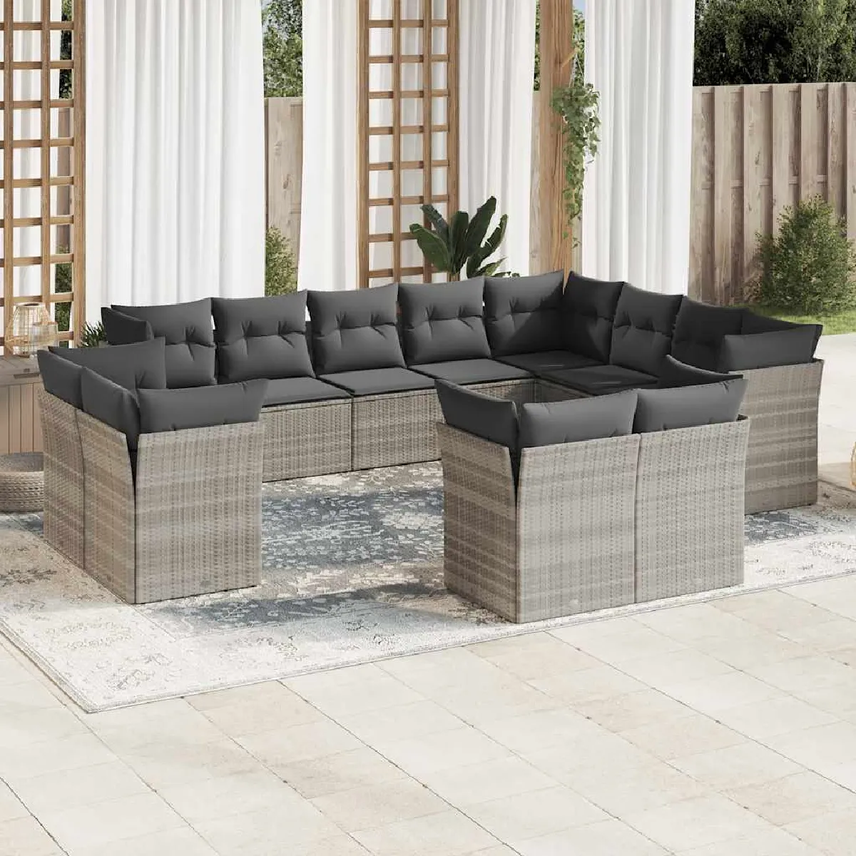 Non Communiqué Gris Vidaxl Salon De Jardin Avec Coussins 12 Pcs, Canapés De Terrasse, Ensemble De Meubles D'extérieur Patio, Moderne, Clair 3218532 - Image 3