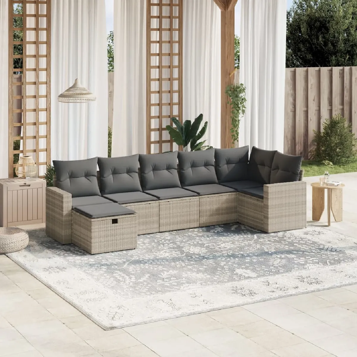 vidaXL Salon de jardin avec coussins 7 pcs résine tressée 3266379 - vue 7