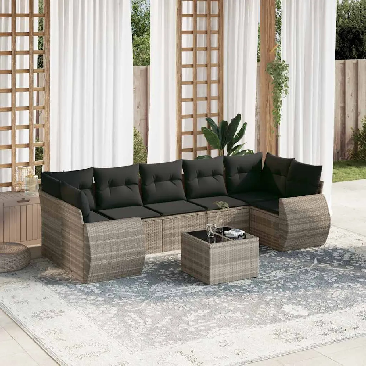 Salon de jardin vidaXL 8 pcs - Résine tressée gris clair