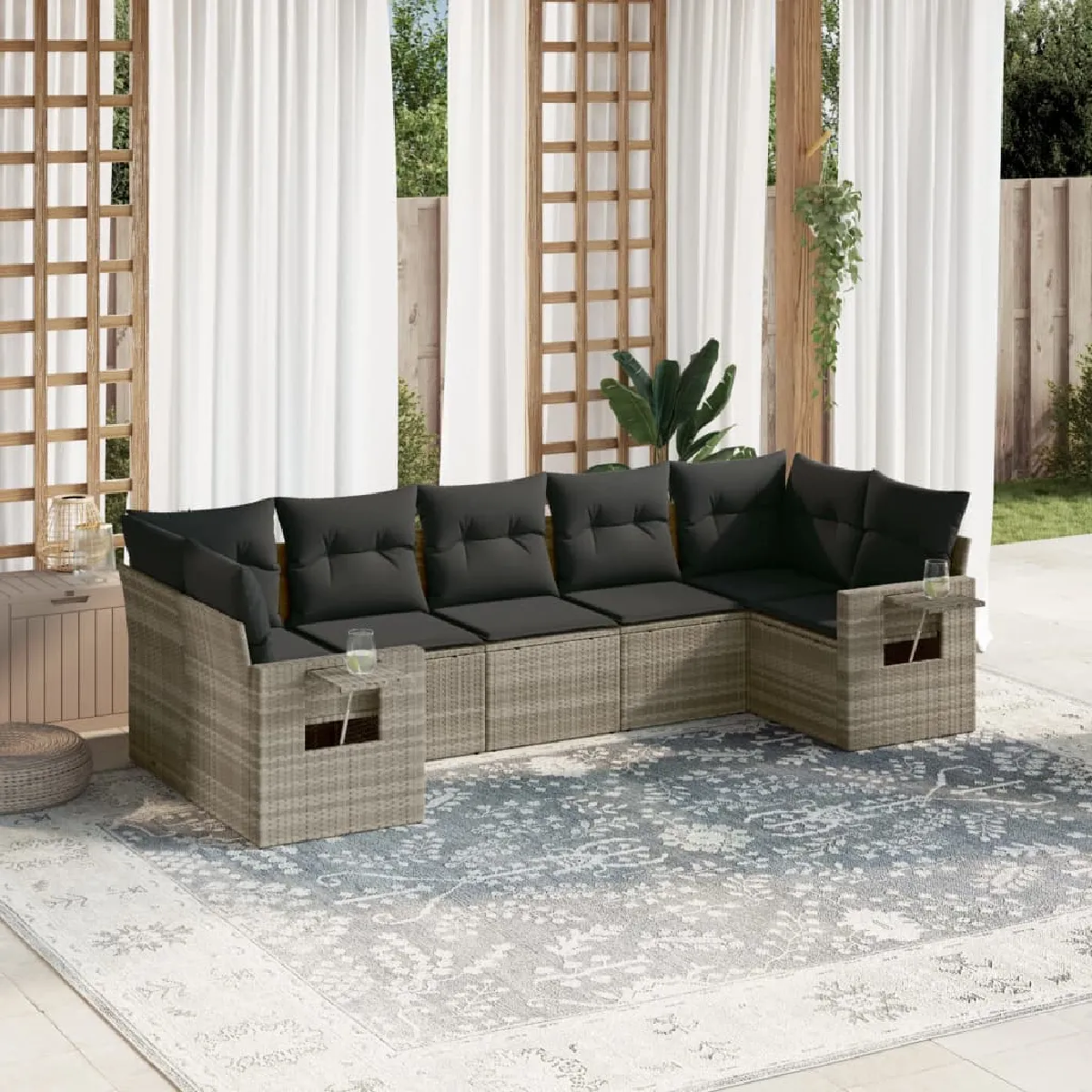 Non Communiqué Gris Vidaxl Salon De Jardin Avec Coussins 7 Pcs, Canapés De Terrasse, Ensemble De Meubles De Patio, Mobilier D'extérieur, 3252929 - Image 3