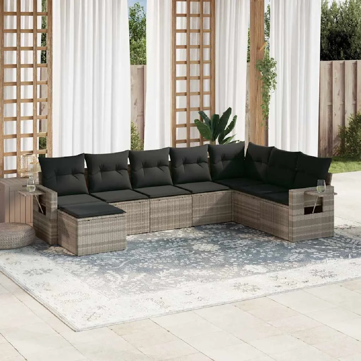 Vidaxl Gris/Clair Salon De Jardin 8 Pcs - Résine Tressée