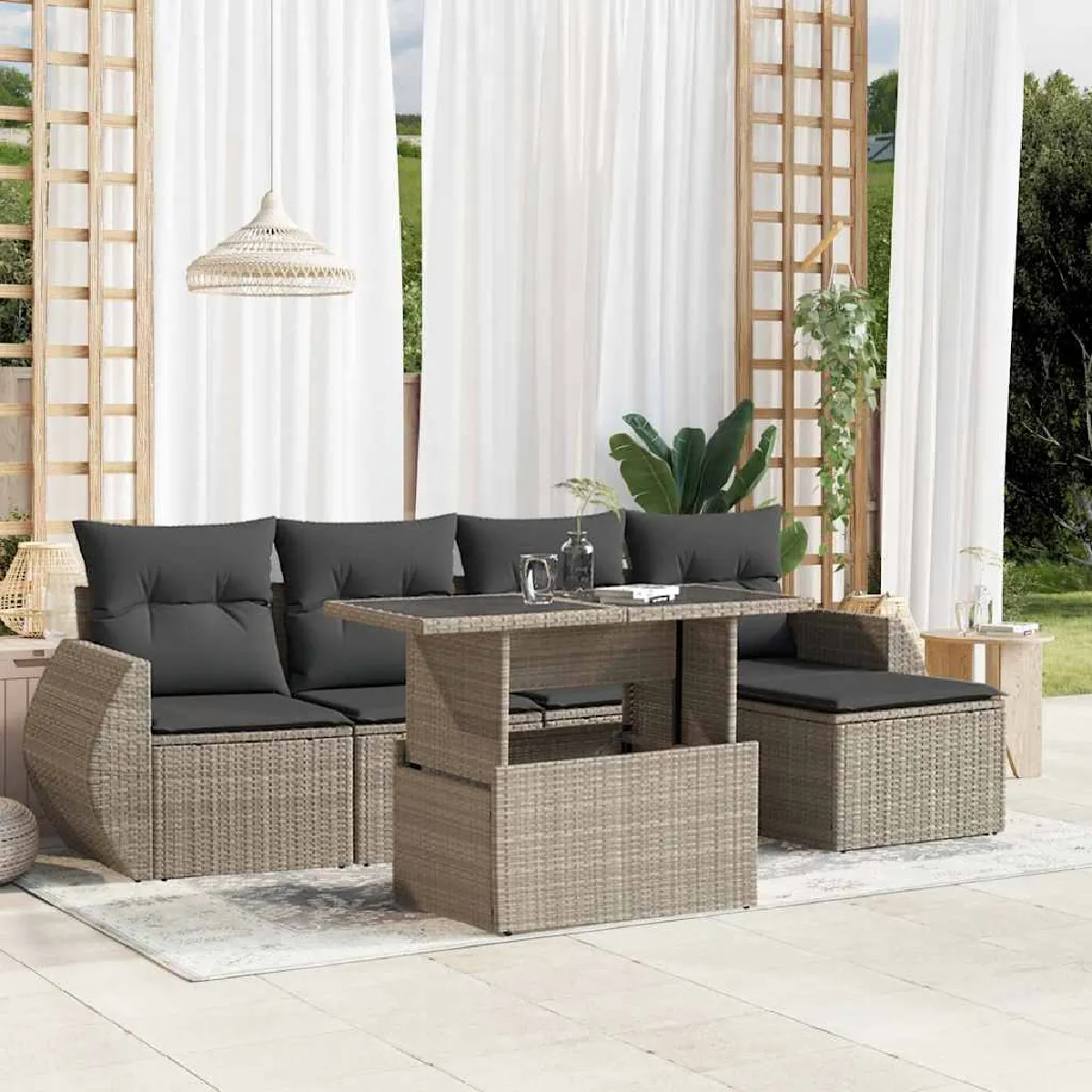 vidaXL Salon de jardin 6 pcs gris clair résine tressée