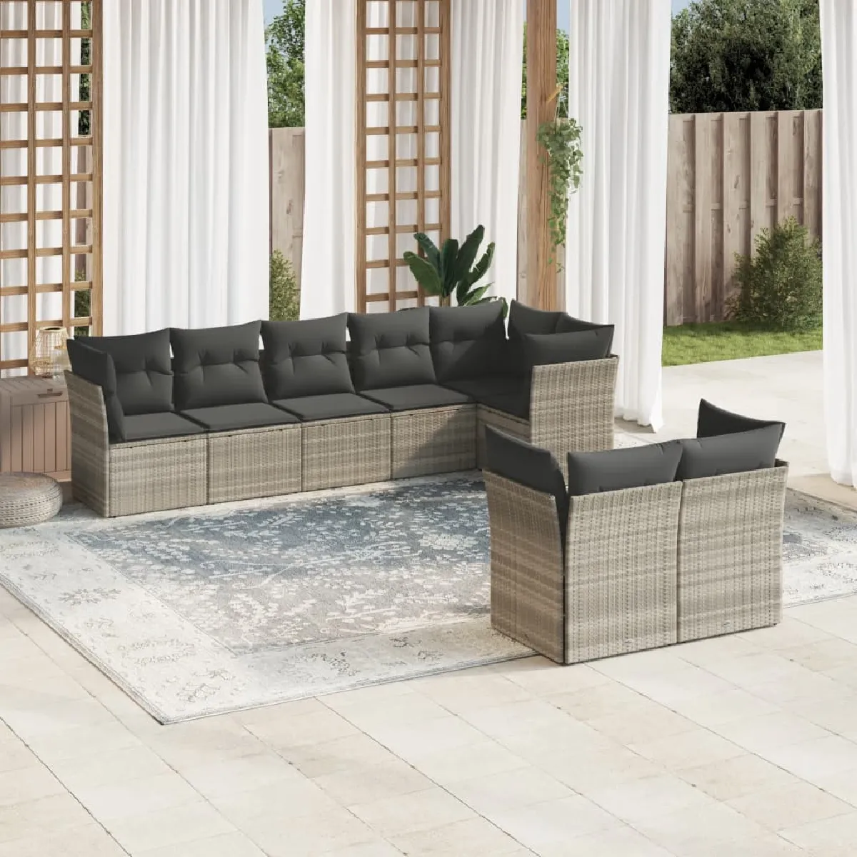 Vidaxl Gris/Clair Salon De Jardin 8 Pcs - Résine Tressée