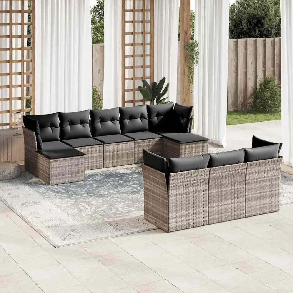 vidaXL Salon de jardin avec coussins 10 pcs - Gris clair