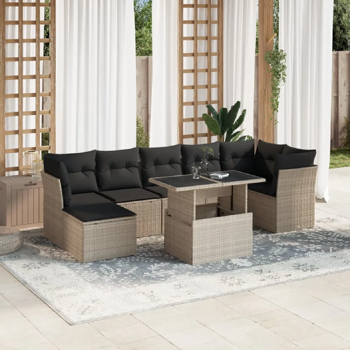 Vidaxl Gris/Clair Salon De Jardin 8 Pcs - Résine Tressée