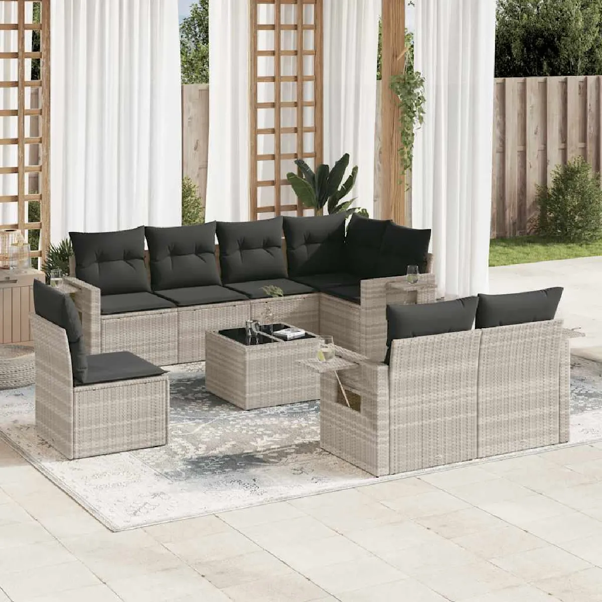 vidaXL Salon de Jardin 9 pcs Rotin
