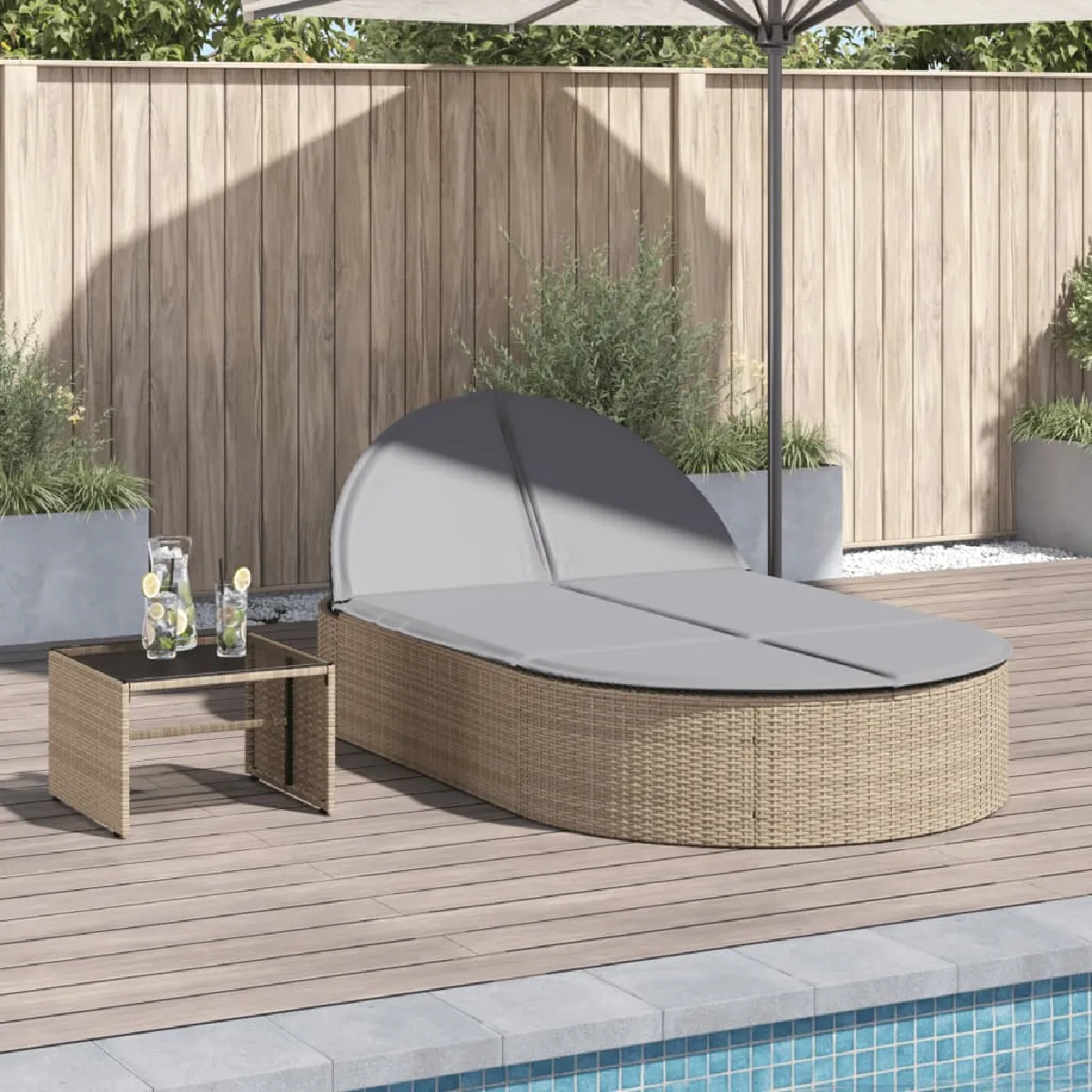 VIDAXL - Chaise longue double - Résine tressée - Beige - Image 3