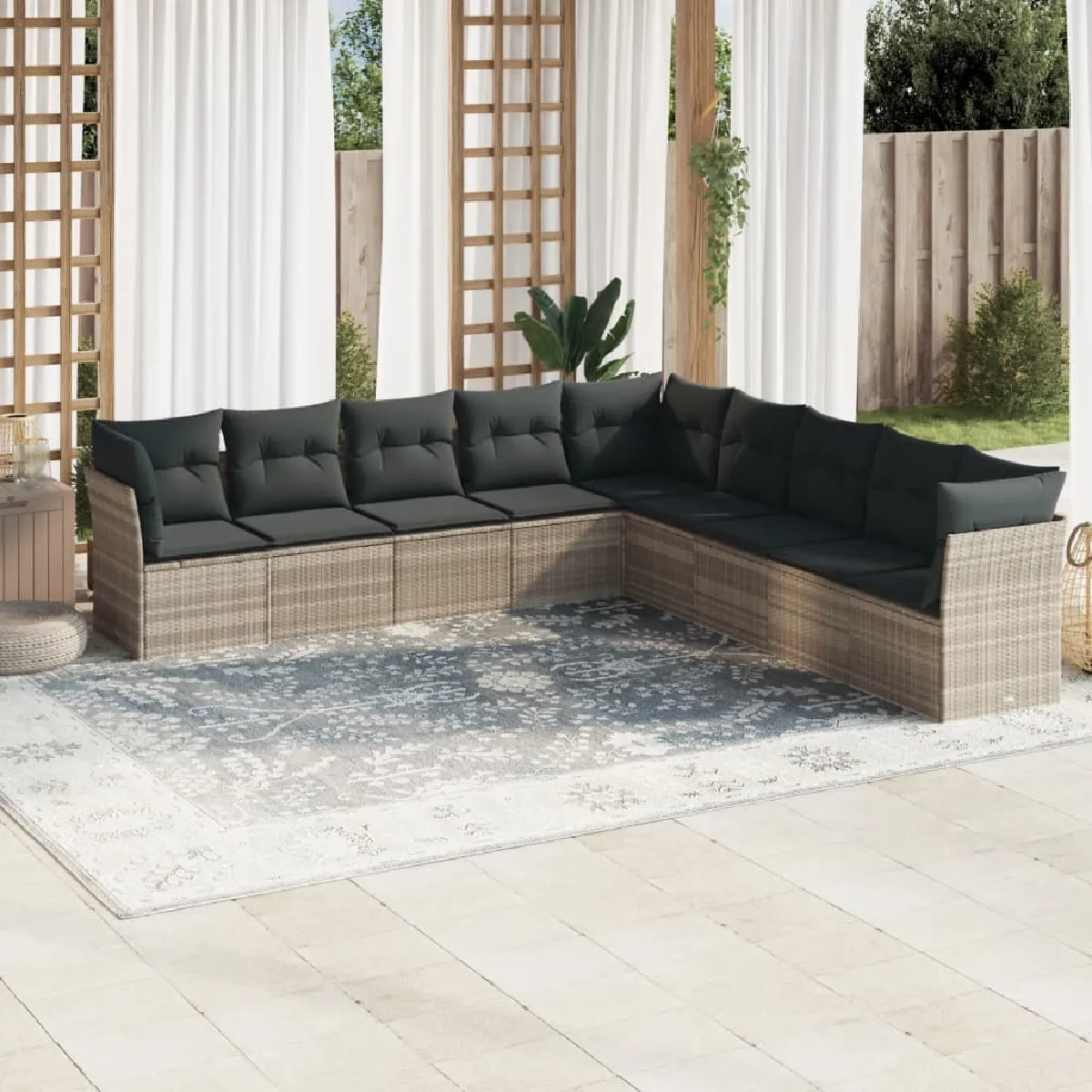 vidaXL Salon de Jardin avec Coussins 9 pcs Canapés de Terrasse Ensemble de Meubles de Patio Mobilier dExtérieur 3271681 - vue 9