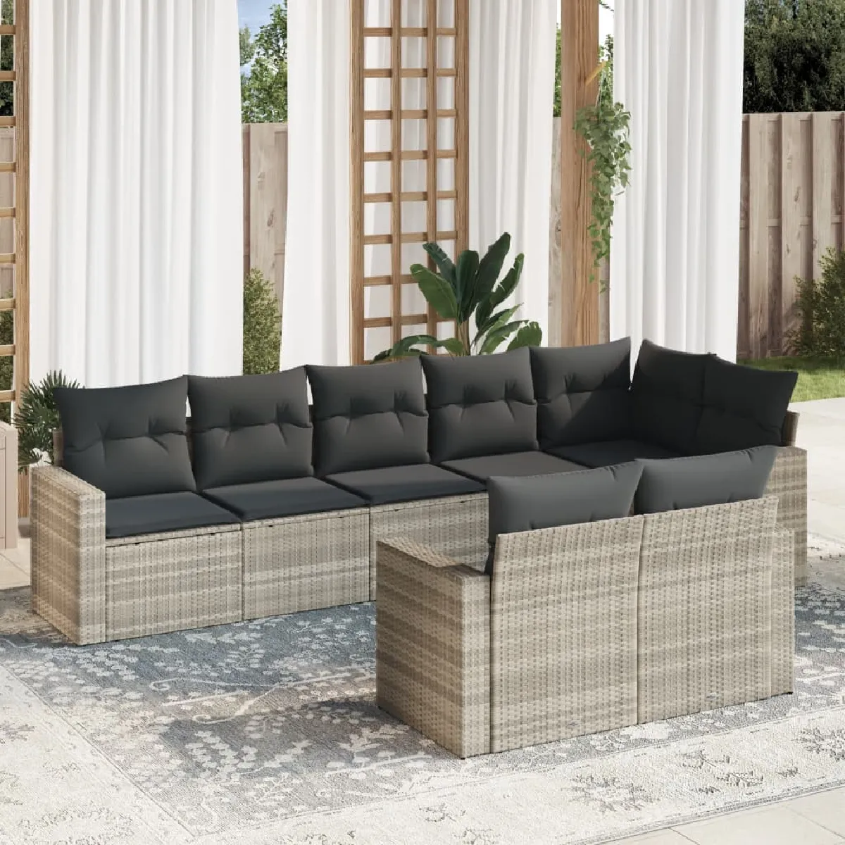 Vidaxl Gris/Clair Salon De Jardin 8 Pcs Résine Tressée