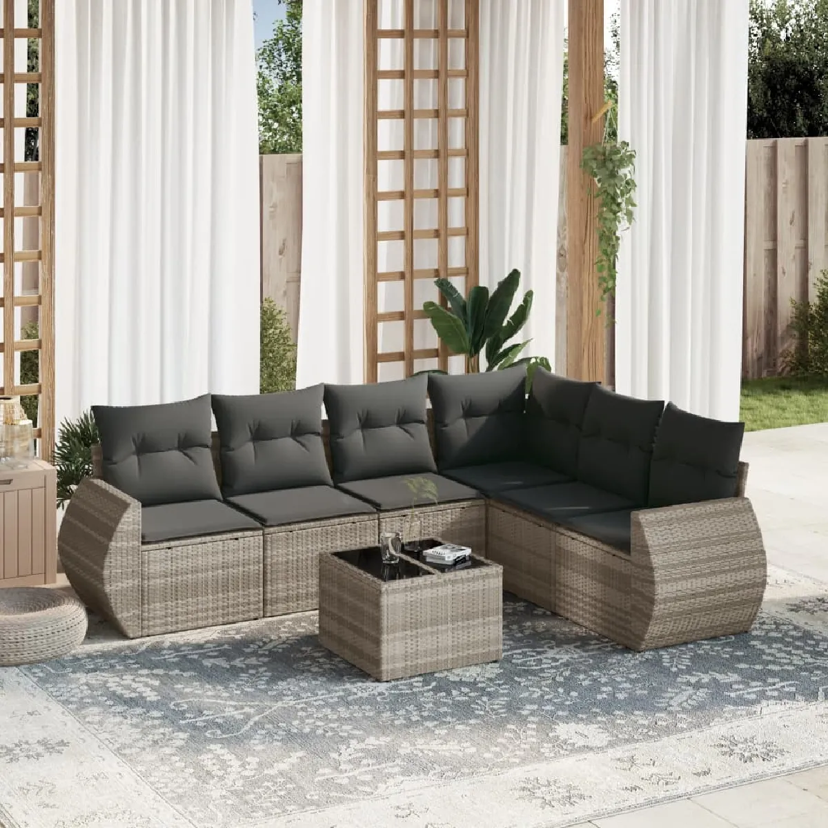 vidaXL Salon de jardin 7 pcs avec coussins résine tressée - vue 3