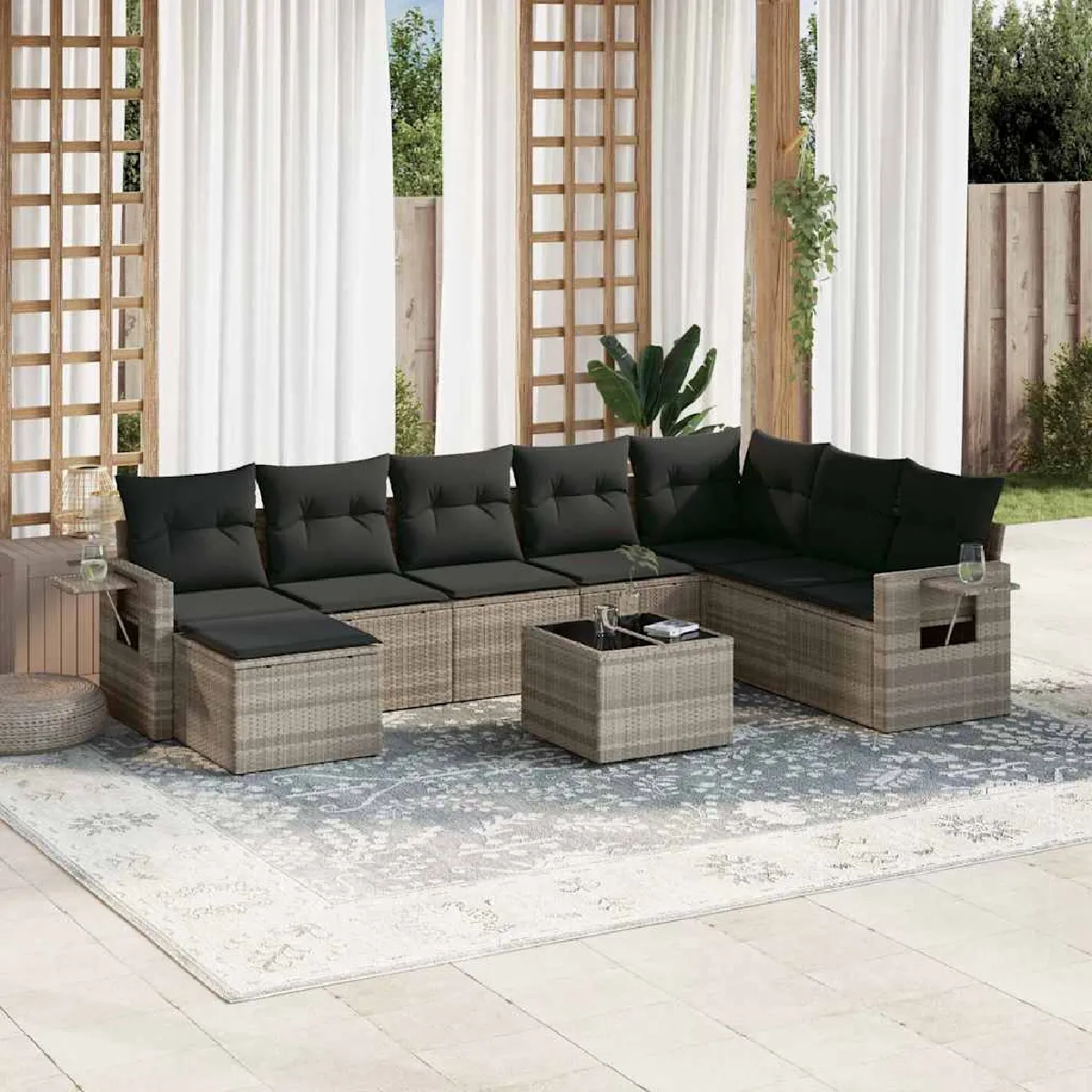 vidaXL Salon de jardin 9 pcs résine tressée Coussins - vue 2