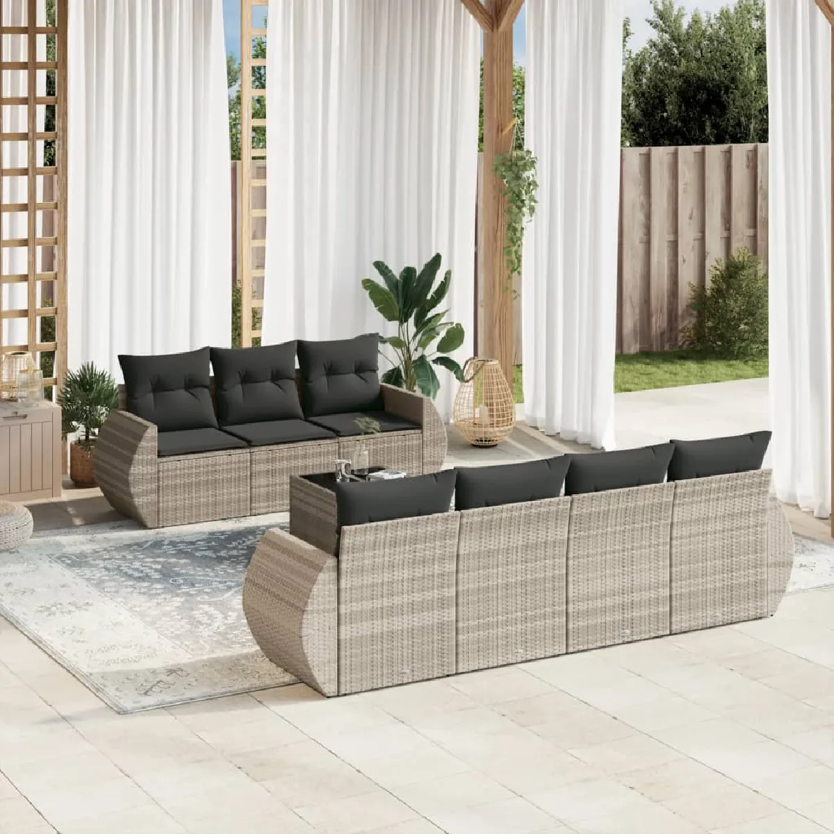 Non Communiqué Gris Vidaxl Salon De Jardin Avec Coussins 8 Pcs, Canapés De Terrasse, Ensemble De Meubles De Patio, Mobilier D'extérieur, 3253469 - Image 3