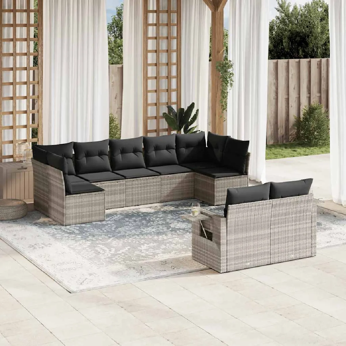vidaXL Salon de jardin 9 pcs Résine tressée - vue 4