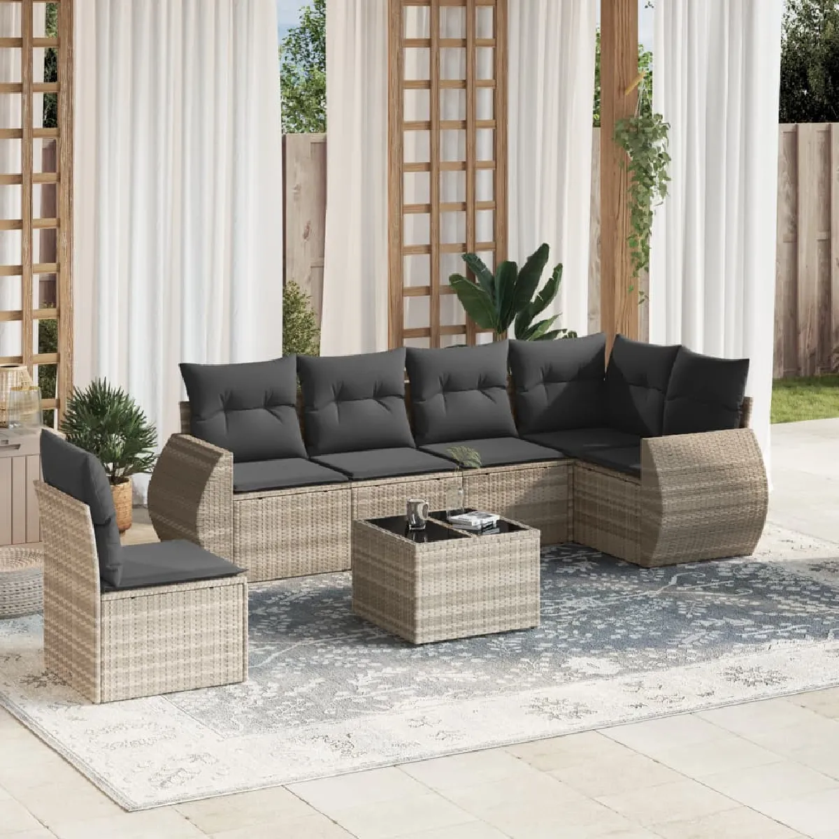 vidaXL Salon de jardin avec coussins 7 pcs - vue 7