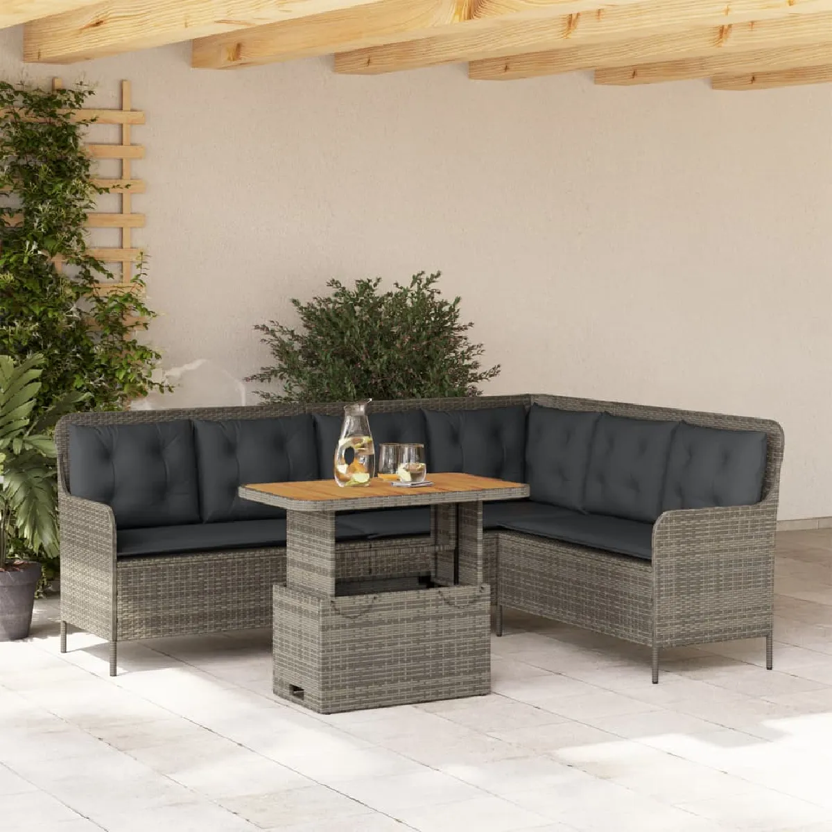 vidaXL - Salon de jardin 2 pièces - Résine tressée - Gris - Image 3