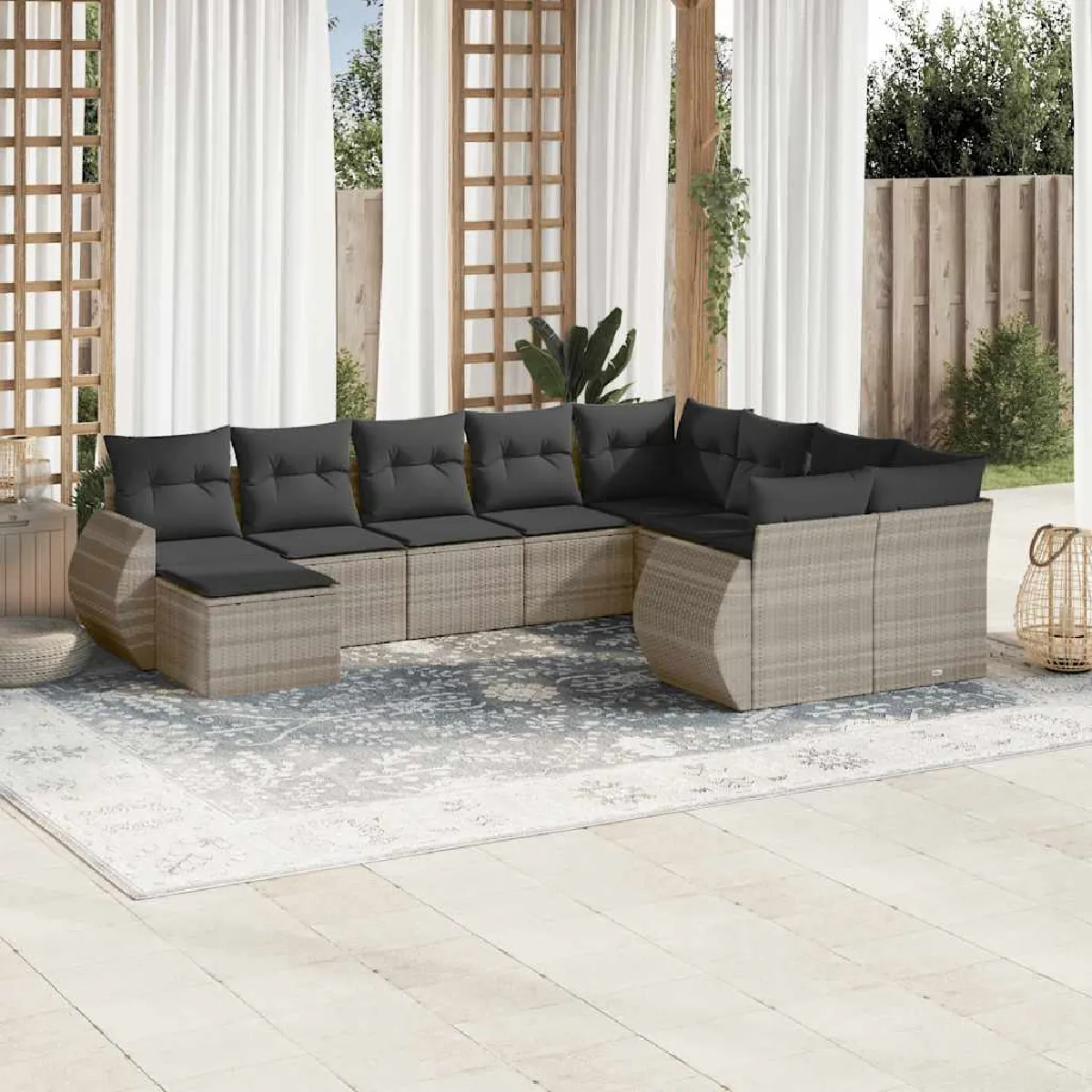 Vidaxl Salon de Jardin avec Coussins 10 pcs / Résine Tressée - vue 3