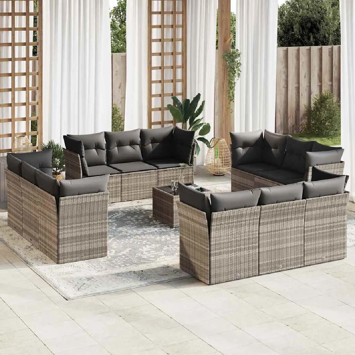 vidaXL Salon de jardin 13 pcs - Gris clair résine tressée