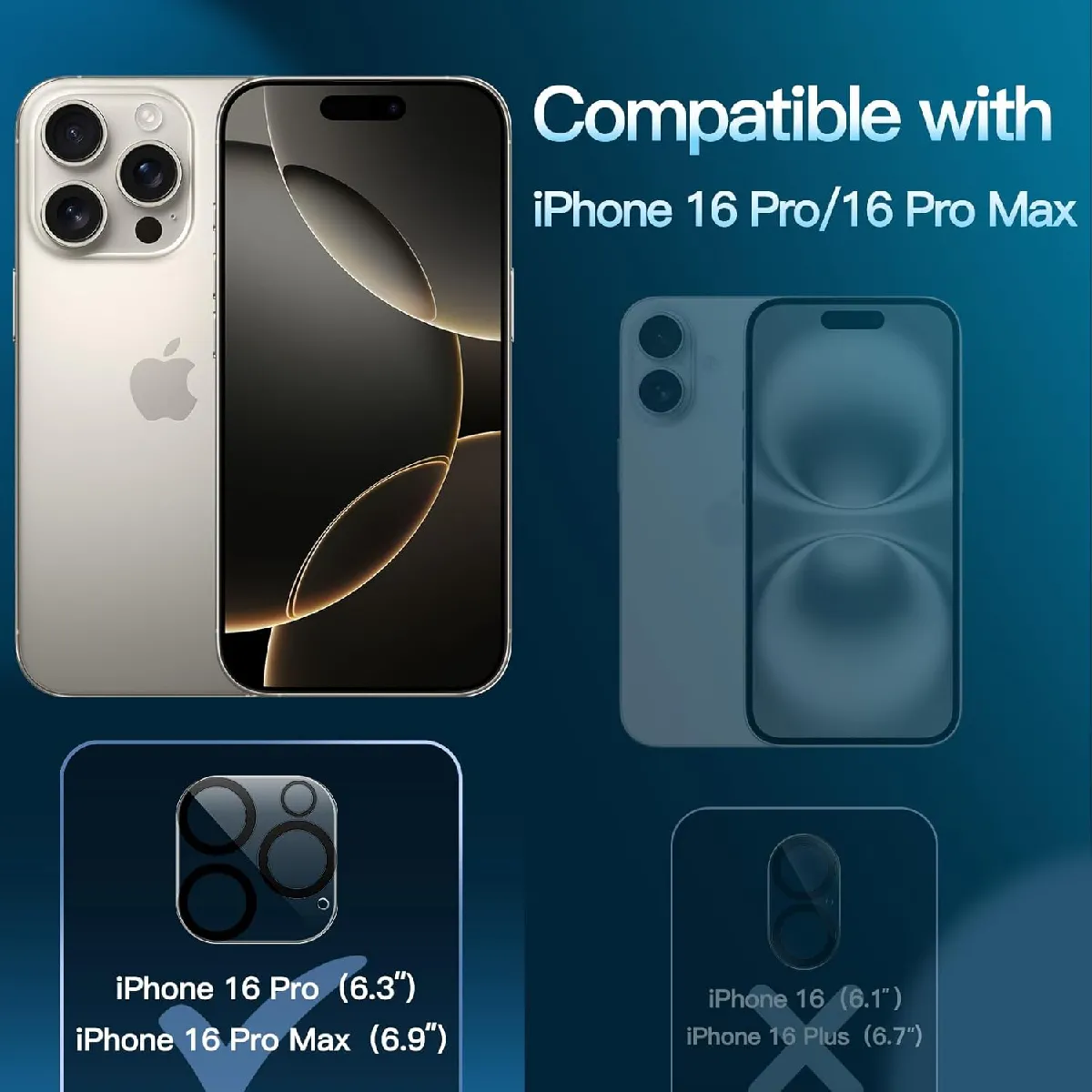 Protections Verre Trempé X2 Pour Caméra Arrière IPhone 16 Pro - Marque Little Boutik, Neuf Sous Blister