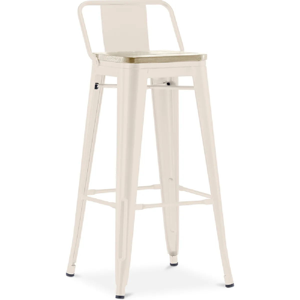 Tabouret de bar avec dossier - Design industriel - Bois et acier - 76cm - Nouvelle édition - Stylix Crème