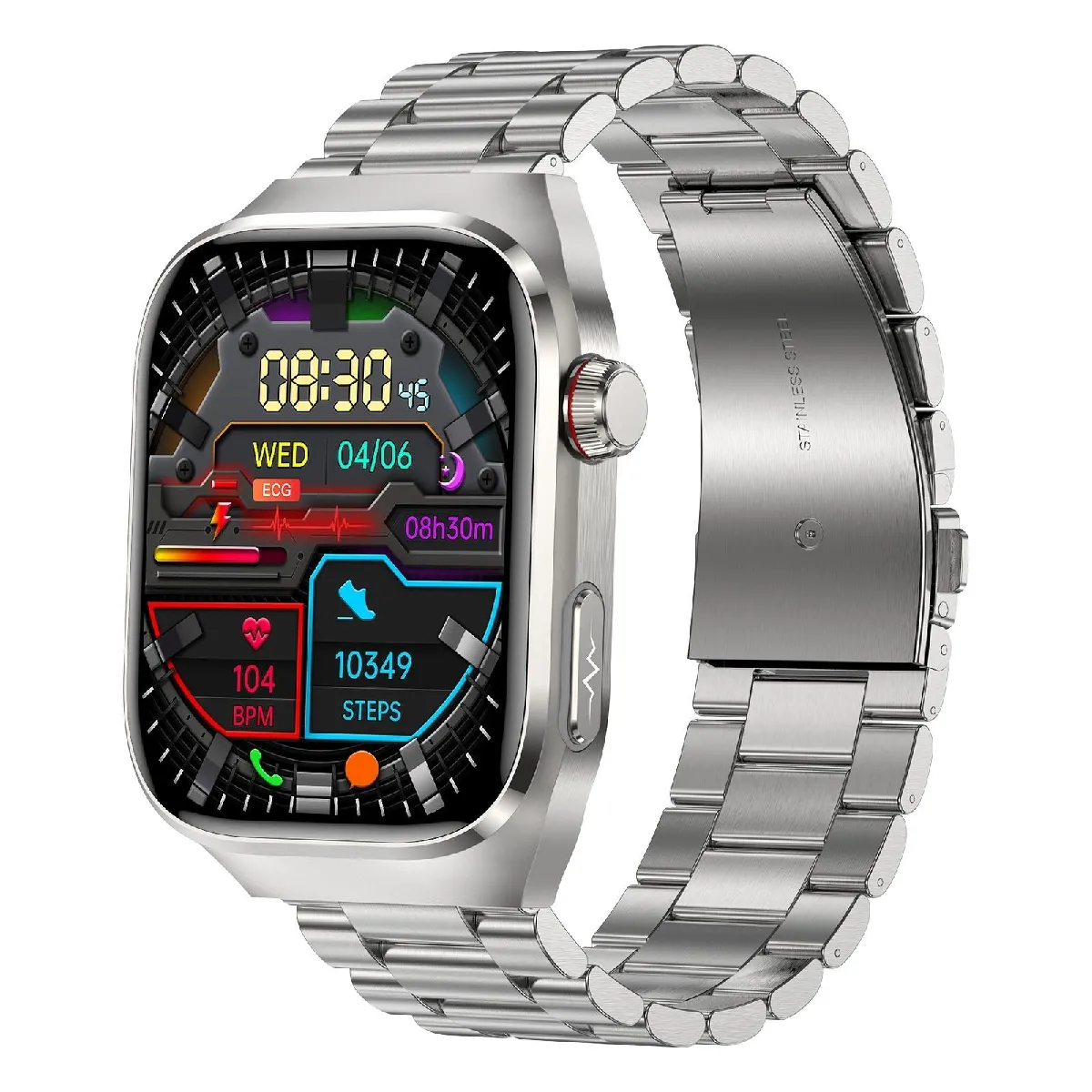 Yonis Argent Montre Connectée Écran Amoled - 2,04 Pouces