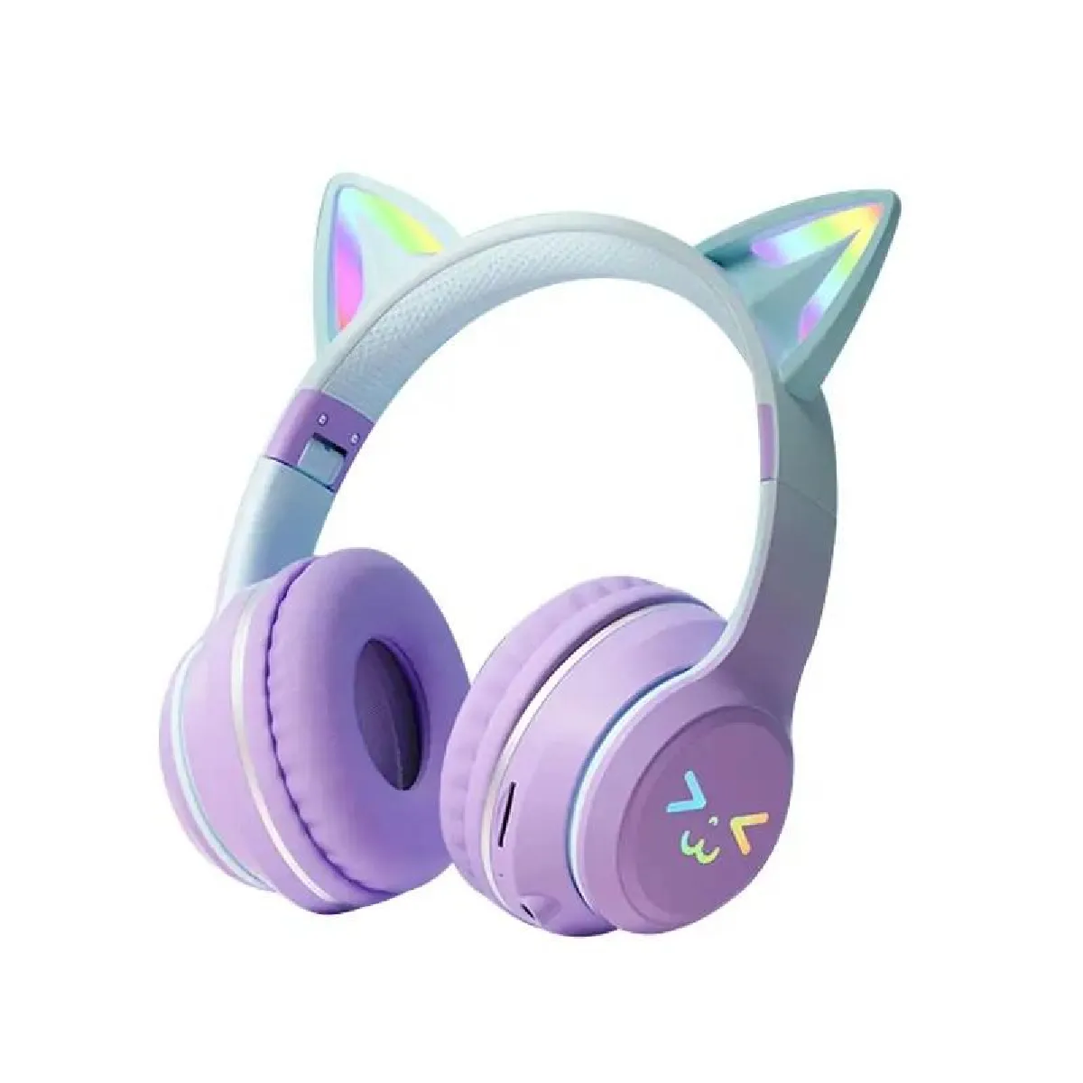 Yonis Vert Casque Audio Led Oreilles De Chat Bluetooth Pliable Avec Microphone Purple - Image 2