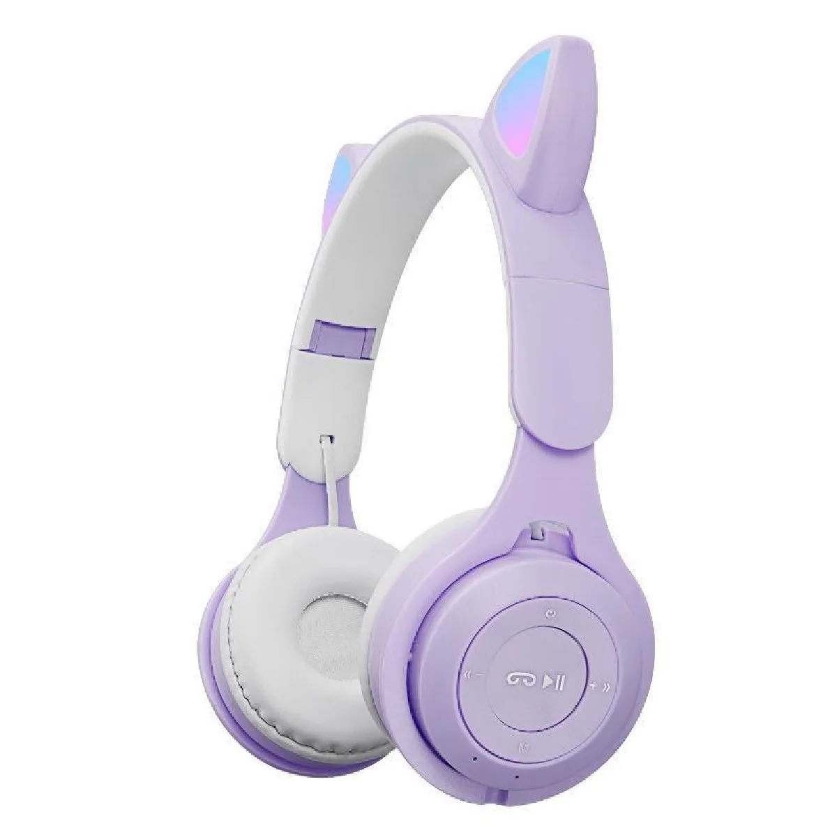 Yonis Blanc Casque Audio Oreilles De Chat Pliant Led