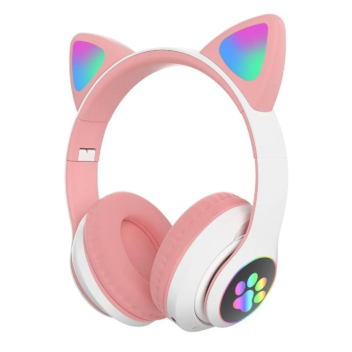 Yonis Rose Casque Audio Bluetooth 5.0 Oreilles De Chat Rgb Stéréo Avec Réduction De Bruit