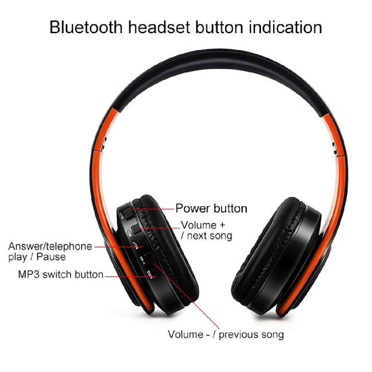 YONIS - Casque Audio Bluetooth - Sans Fil - Pliable - Stéréo - Rouge - Image 2